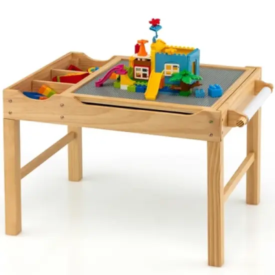 Costway Kids Multi Activity Play Table Wooden Building Block Desk w/ Storage Paper Roll image {10}