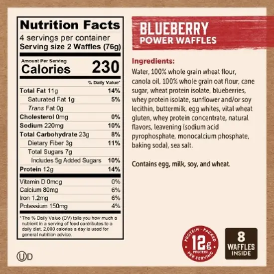 Kodiak Protein-Packed Power Waffles Blueberry Frozen Waffles - 8ct image {1}