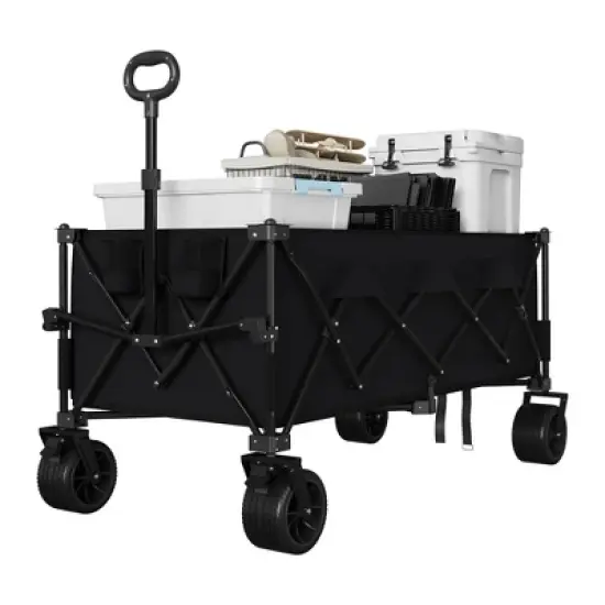 350L Large Capacity Collapsible Wagon Cart Foldable, 460 lbs Load All Terrain Utility Wagon with Cup Holders image {7}