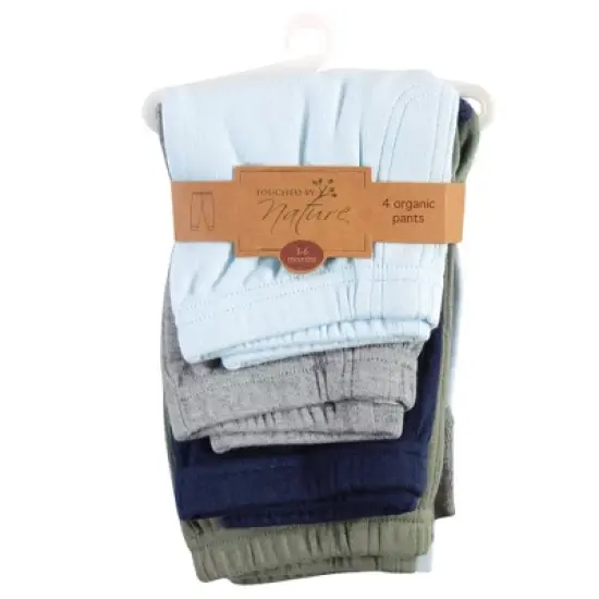 Touched by Nature Baby and Toddler Boy Organic Cotton Pants 4pk, Blue Green image {1}