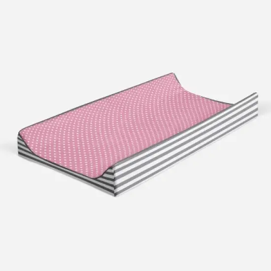 Bacati - Elephants Pink/Gray Pink Pin Dots Quilted Top Changing Pad Cover image {1}