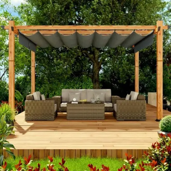 GustoWave Patio 10x13 Ft Wood-Grain Post Pergola Gazebo for Backyard Garden Porch image {6}