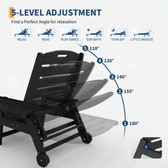 TARGET HDPE 5-Position Lounge Chair for Outside, Outdoor HDPE Chaise Loungers with Cup Holder, Resin Pool Lounge Chair image {3}