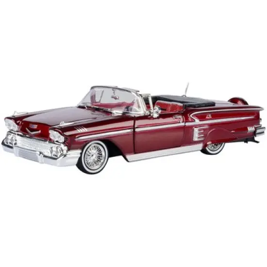 1958 Chevrolet Impala Convertible Lowrider Dark Red Metallic w/Red Interior "Get Low" Series 1/24 Diecast Model Car by Motormax image {1}