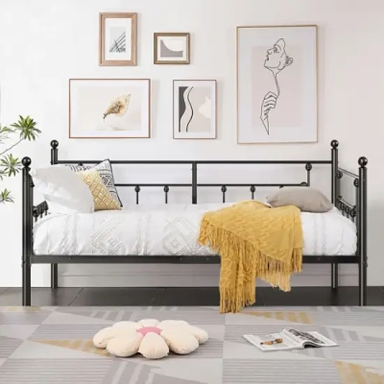 VECELO Metal Daybed with Headboard Heavy-duty Slats Support Sofa Bed Platform Mattress Foundation, Easy Assembly image {17}