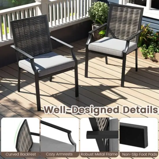 Costway Patio Wicker Chairs Set of 2/4 Stackable Rattan Armchairs with Removable Cushions image {7}