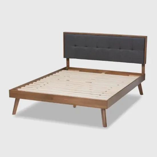 Alke Fabric Upholstered Walnut Finished Platform Bed - Baxton Studio image {2}