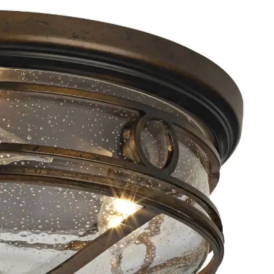 John Timberland Beverly Drive Rustic Flush Mount Outdoor Ceiling Light Bronze 7" Clear Seedy Glass for Post Exterior Barn Deck House Porch Yard Patio image {3}