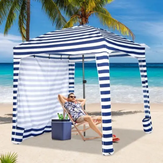 Costway 6 x 6FT Foldable Beach Cabana Tent with  Carrying Bag Detachable Sidewall image {9}