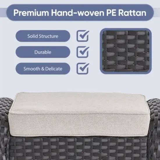 POCASSY Outdoor Ottomans Set of 2 with Cushion, Black Wicker Patio Footrest with All Weather Wicker Rattan and Beige Cushion image {5}