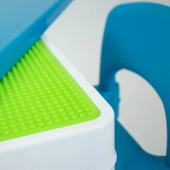 3pc Kids' 2 in 1 Square Activity Table with Chairs and 100pc Building Blocks White/Green/Blue - Humble Crew image {3}