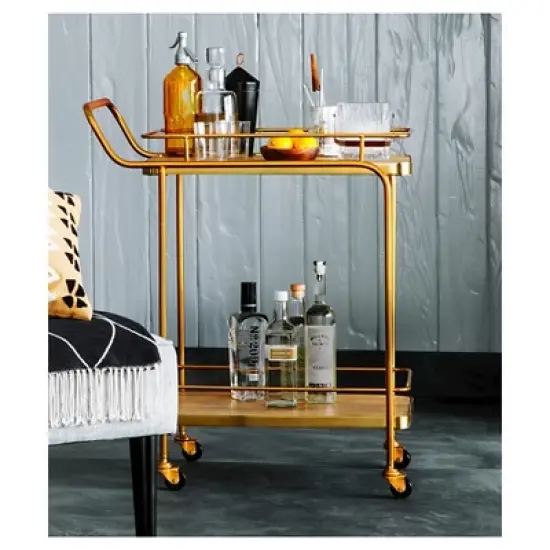 Metal, Wood, and Leather Bar Cart - Gold - Threshold&trade; image {4}