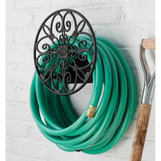 Liberty Garden LBG-N-670 Decorative Hose Wall Mount Butler for 125' of 6.5" Hose for Backyard, Garden, or Home in Black image {2}
