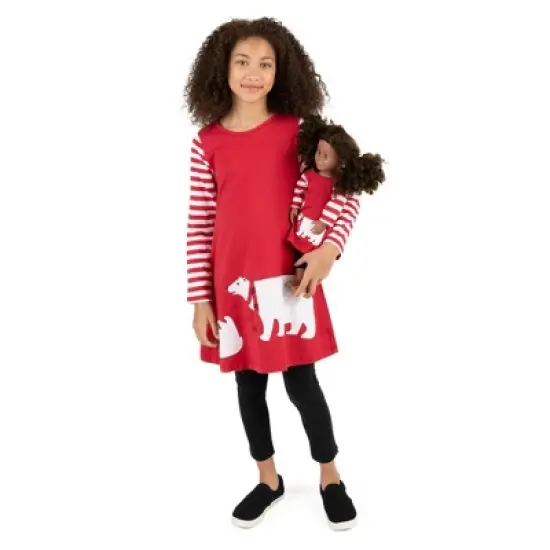 Leveret Girl and Doll Matching Christmas Cotton Dress image {6}
