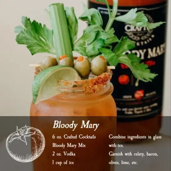 Crafted Cocktails Bloody Mary Mix: 6 Pack: Gold Medal Winning, 50 Calories Per Serving, Tomato, Horseradish, Worcestershire and Spices for Great Taste image {2}