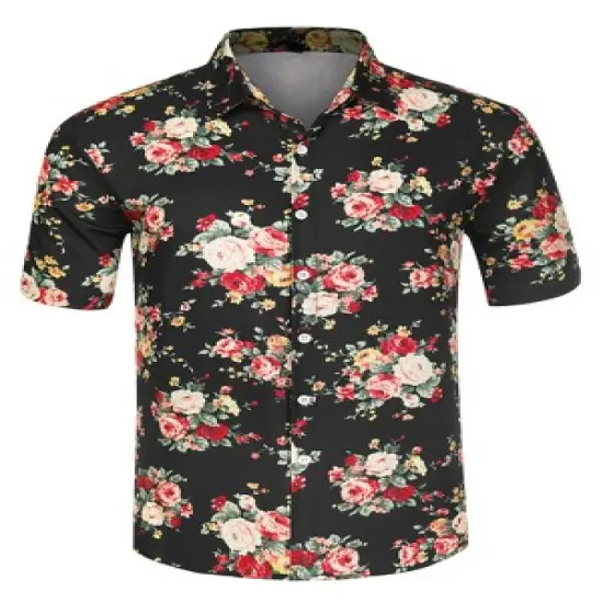 Lars Amadeus Men's Summer Floral Print Short Sleeve Button Down Beach Hawaiian Casual Shirt image {12}
