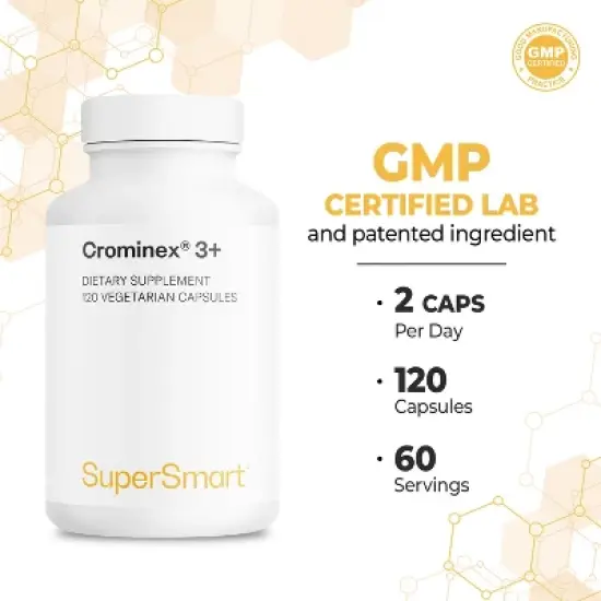 SuperSmart Crominex 3+ 400mcg - Optimised Chromium - Advanced Formula with Amla Extract & Shilajit | Non-GMO & Gluten Free - 120 Vegetarian Capsules image {3}