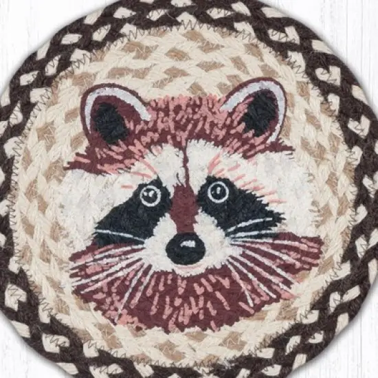 Earth Rugs Raccoon Printed Round Jute Trivet &ndash; 10" Braided Natural Fiber Hot Pad with Rustic Woodland Wildlife Design image {2}