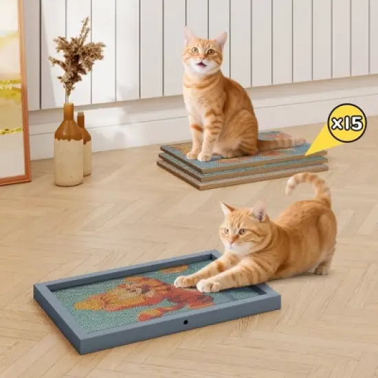 Sandinrayli Cardboard Cat Scratcher, Replaceable Cat Scratch Pads with Wooden Frame image {9}