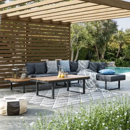 Greemotion 2pc San Jose Outdoor Metal Furniture Set: Aluminum Frame, Acacia Wood, Polyester Cushions image {1}