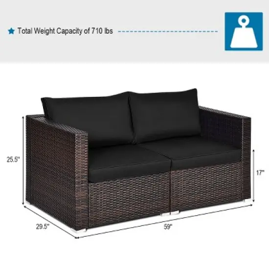 Tangkula 2-Piece Patio Wicker Corner Sofa Set Rattan Loveseat with Removable Cushions image {3}