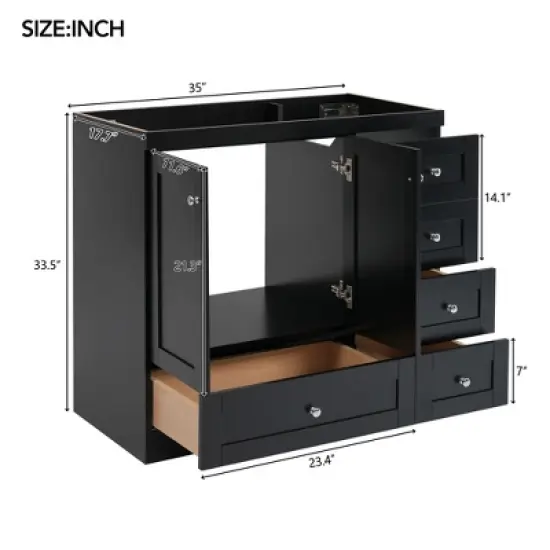 36"W Shaker Style Free-Standing Bathroom Vanity Cabinet with Resin Sink, 4 Drawers and 2 Soft-Close Doors - ModernLuxe image {2}