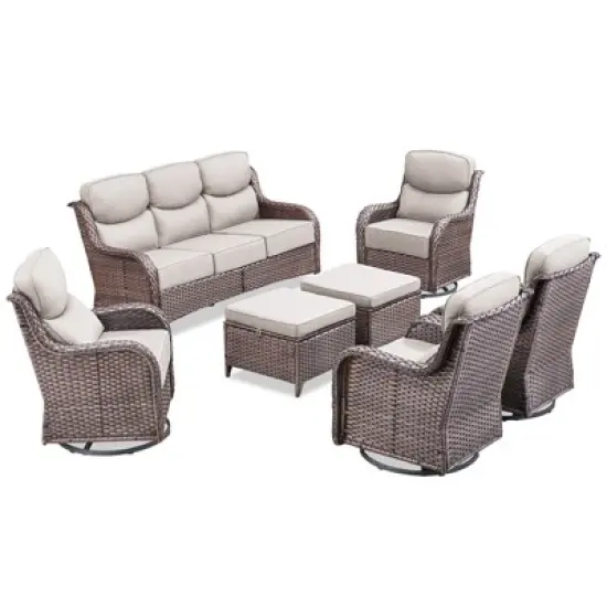 Gymojoy 7 Pieces Outdoor Patio Sofa Ottoman with Swivel Chairs Table image {2}