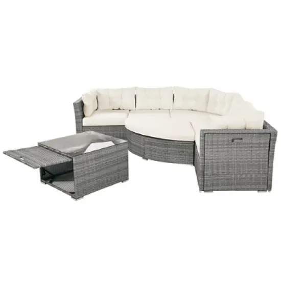 Modular Rattan Patio Sectional Set with Daybed & Storage Table - Weather-Resistant Outdoor Sofa for Pool, Garden & Backyard image {11}