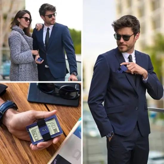 Fidelo Slim Pop Up Wallet with Money Clip, Pull Tab, RFID Blocking and 4 Modern Cash Bands, Titan Navy Glacier image {2}