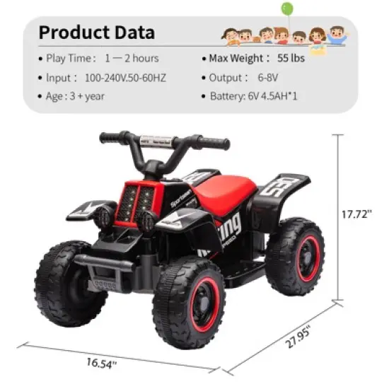 12V Kids ATV Electric Ride On Car, Battery Powered Ride On Toy for Toddlers, Electric Vehicles w/Led Light Musi, High Low Speed for Boys Girls 3-10 image {4}