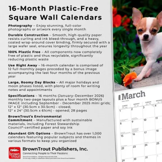 BrownTrout Chihuahua Puppies 2026 12"x24" Hanging Square Wall Calendar Plastic-Free image {5}
