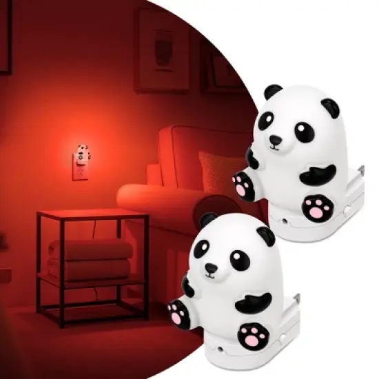 DORESshop 0.5W Plug-in Light Sensor Night Light, Panda Design, White Housing with Dual Plug, 3000K Warm White to RGB Gradient image {1}