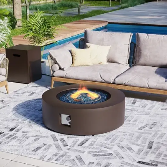 42 inch Outdoor Round Fire Pit Table Propane for Outside Patio with Tank Cover, Grey image {9}