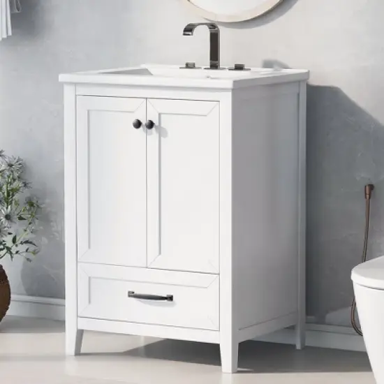 24" Bathroom Vanity with Single Sink Combo, Modern Bathroom Storage Cabinet With Drawers, Freestanding Bathroom Vanity Cabinet image {1}