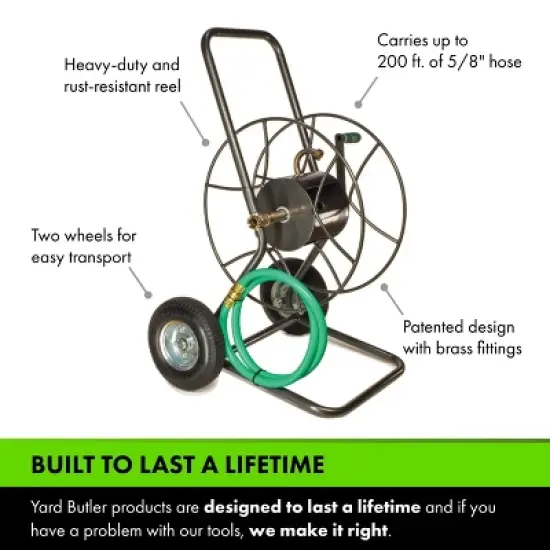 Yard Butler Hose Reel Cart with Wheels - Heavy Duty 200 Foot Metal Hose Reel - Suitable for Gardens, Lawns and Outdoor - IHT-2EZ image {3}