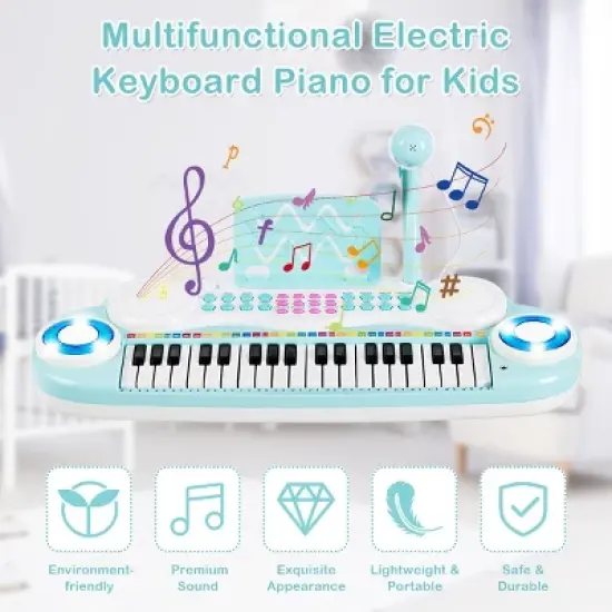 Costway 37-Key Toy Keyboard Piano Electronic Musical Instrument BluePink image {6}