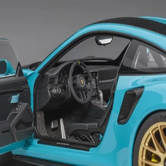 Porsche 911 (991.2) GT2 RS Weissach Package Miami Blue with Carbon Stripes 1/18 Model Car by Autoart image {2}