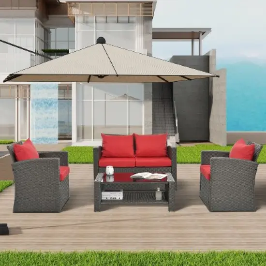 4-Piece Patio Furniture Outdoor Sofa Set, Garden Furniture With Tempered Glass Coffee Table image {2}