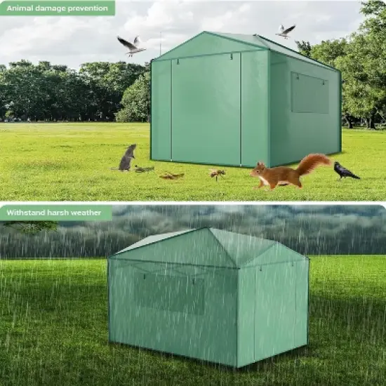 Portable Pop-Up Greenhouse For Outdoor Use, Featuring Zippered Doors And Mesh Window Walls, Heavy-Duty Pe Cover, Green. image {6}