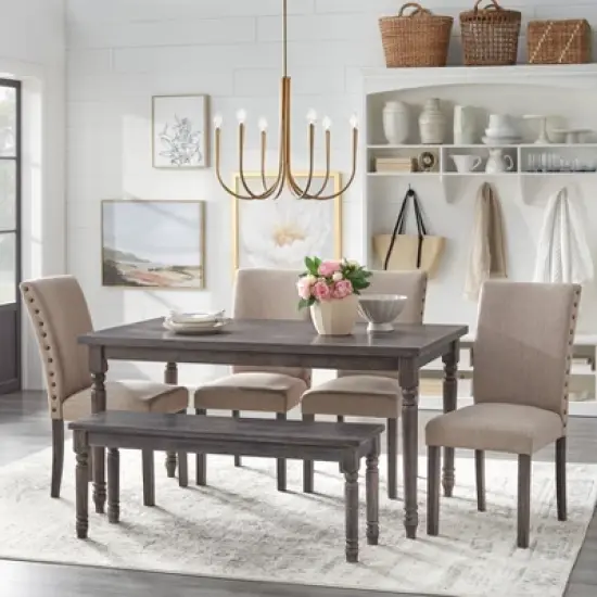 6pc Burntwood Parson Dining Set with Bench Weathered Gray - Buylateral image {1}