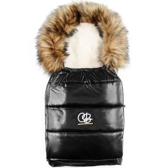 Cover Baby 0-3 Years Organic Premium Beige Wool Adjustable Footmuff in Satin Black image {6}