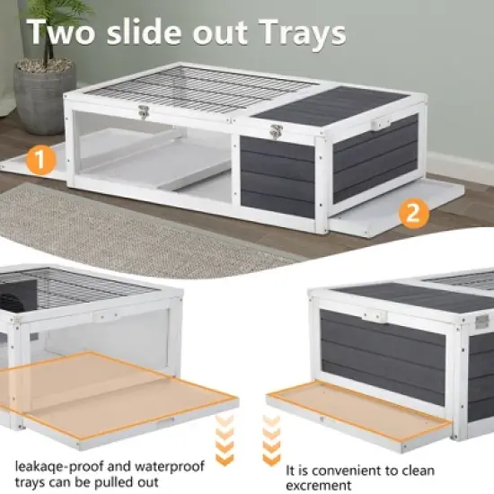 FDW Wooden Tortoise Habitat Large Transparent Tortoise Enclosure, Activity Area and Removable Tray for Small and Medium-Sized Animals,Gray image {2}