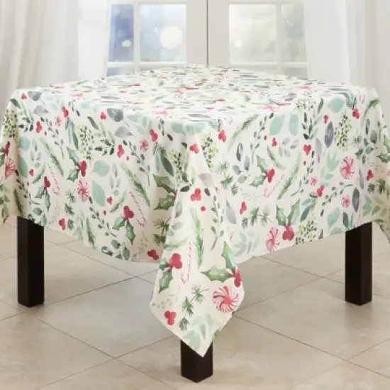 Saro Lifestyle Holiday Tablecloth With Christmas Foliage and Candy Canes image {8}