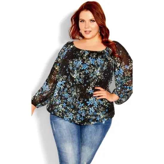 Women's Plus Size Blue Ditsy Top  - Blue Ditsy | CITY CHIC image {3}