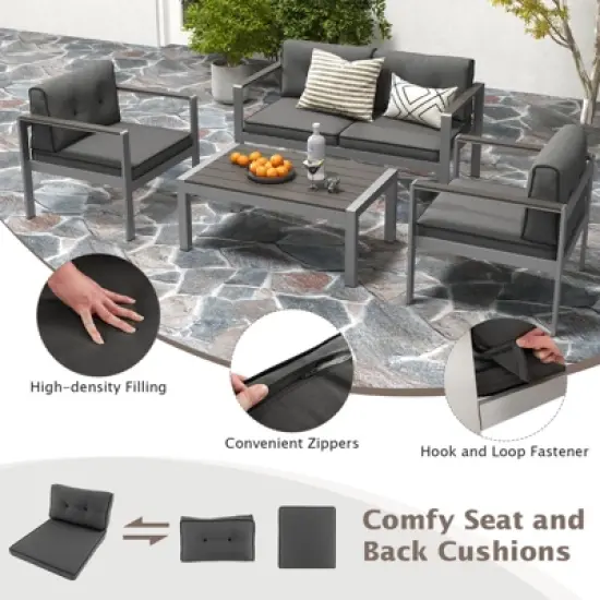 Costway 4 PCS Patio Aluminum Sofa Set Coffee Table Cushioned Loveseat Chair WPC Armrests image {7}