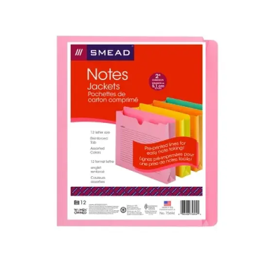 Smead Notes File Jacket, Letter Size, 2" Expansion, Assorted Colors, 12 Per Pack (75694) image {3}