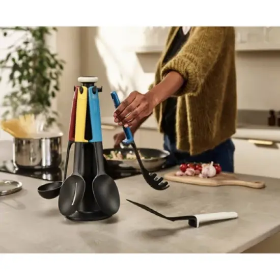 Joseph Joseph Elevate 6pc Stainless Steel Carousel Utensil Set: Silicone & Nylon Kitchen Utensils, Dishwasher-Safe image {1}