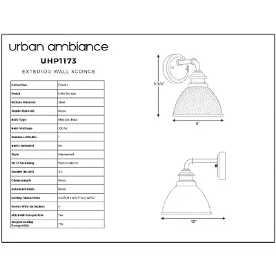 Urban Ambiance Luxury Hammered Outdoor Wall Light,  9-3/4" x 8",  Olde Bronze Finish, UHP1173 image {5}