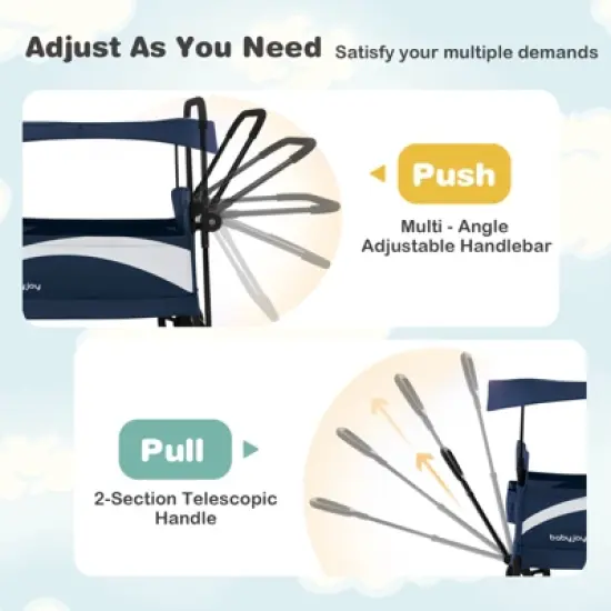 Infans 2-Seat Stroller Wagon Folding Baby Stroller w/ Adjustable Canopy & Handles Navy image {4}