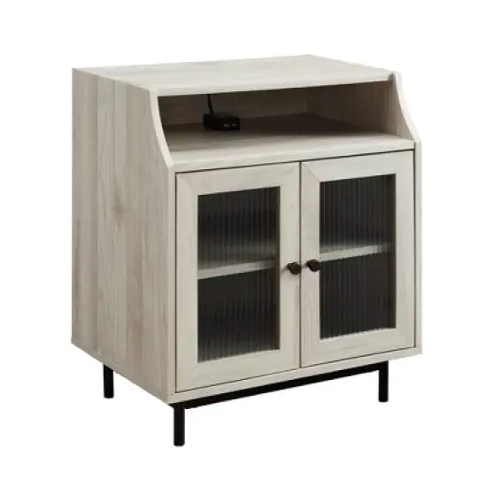 Fluted Glass Double Door Nightstand with USB Port - Saracina Home image {3}